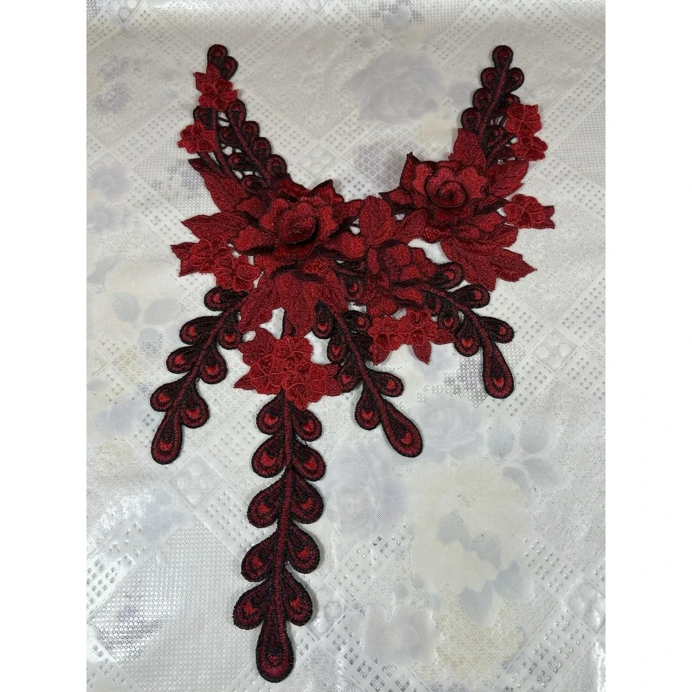 1 Pcs 3D Venice Lace Fabric Dress Applique Motif Blouse Sewing Trims‎ RED